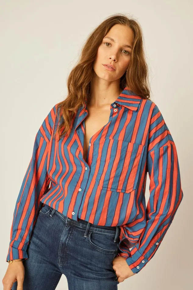 Natalie Martin JENNIFER SHIRT Batik Stripe Navy Shop Tops