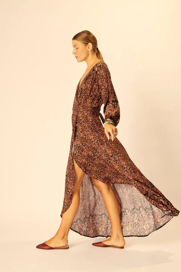Natalie Martin KATE LONG SLEEVE MAXI Petite Fleur Noire Shop Dresses