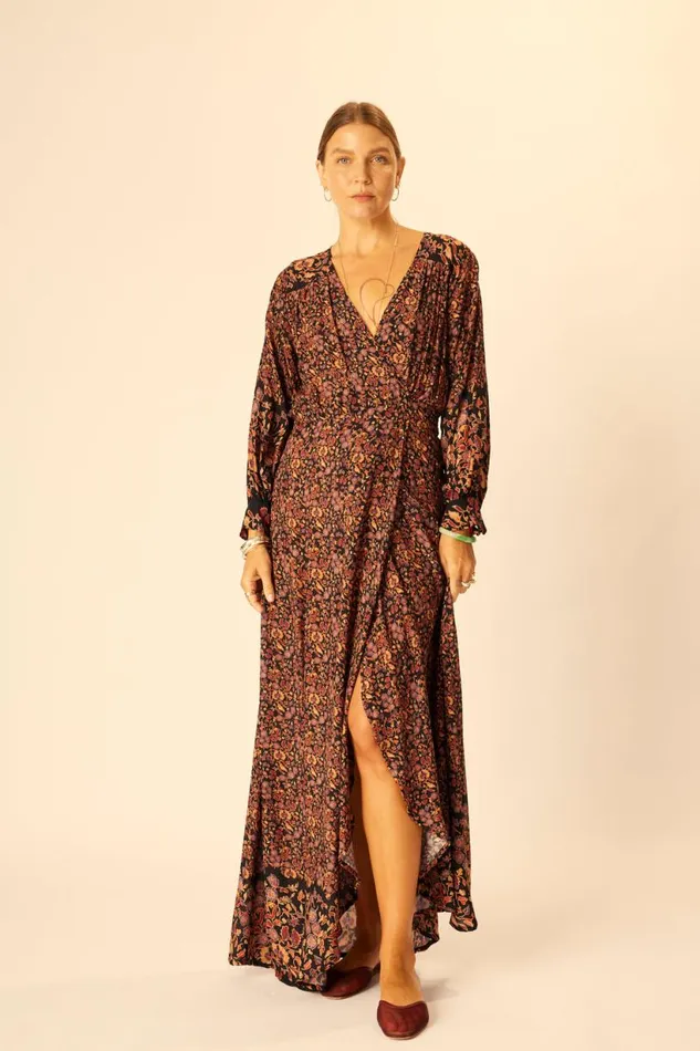 Natalie Martin KATE LONG SLEEVE MAXI Petite Fleur Noire Shop Dresses