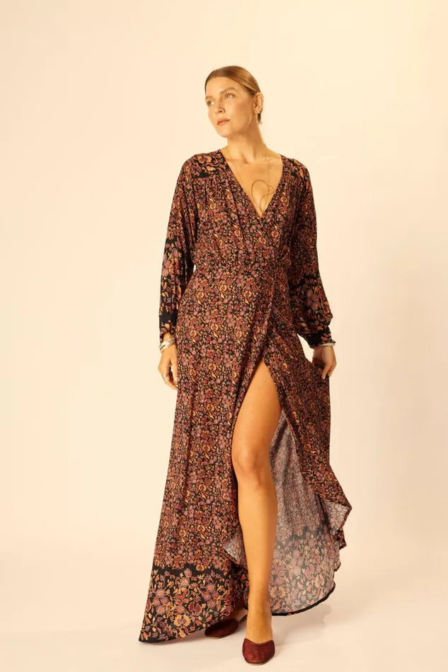 Natalie Martin KATE LONG SLEEVE MAXI Petite Fleur Noire Shop Dresses