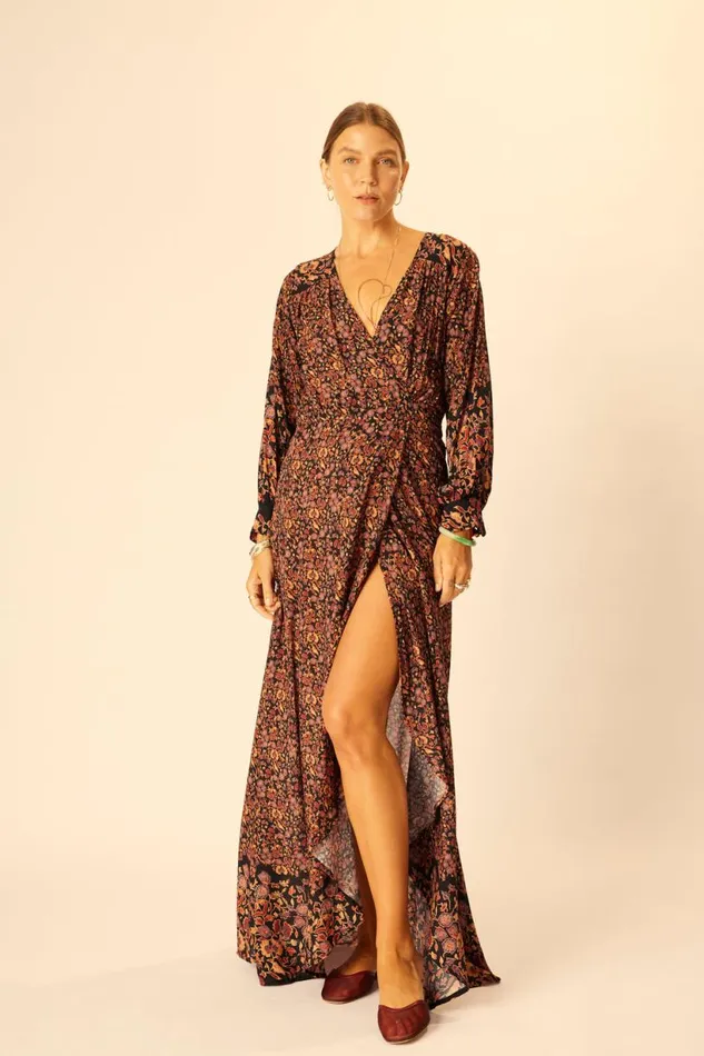 Natalie Martin KATE LONG SLEEVE MAXI Petite Fleur Noire Shop Dresses