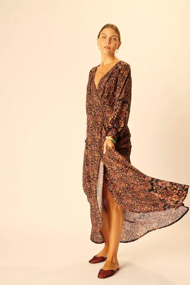 Natalie Martin KATE LONG SLEEVE MAXI Petite Fleur Noire Shop Dresses