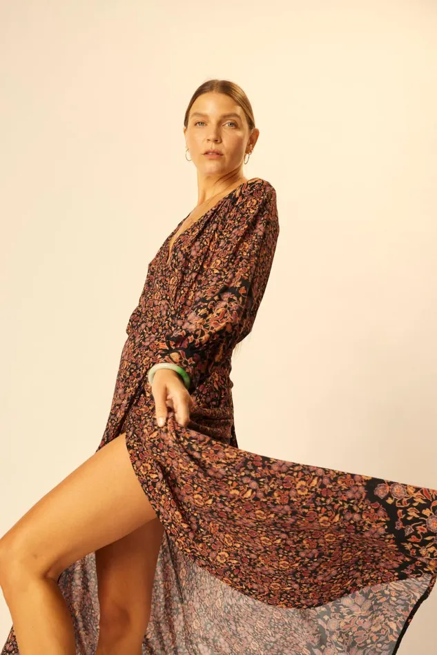 Natalie Martin KATE LONG SLEEVE MAXI Petite Fleur Noire Shop Dresses