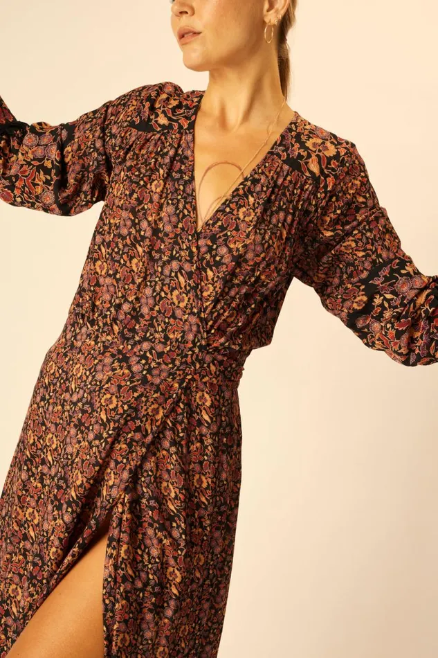 Natalie Martin KATE LONG SLEEVE MAXI Petite Fleur Noire Shop Dresses