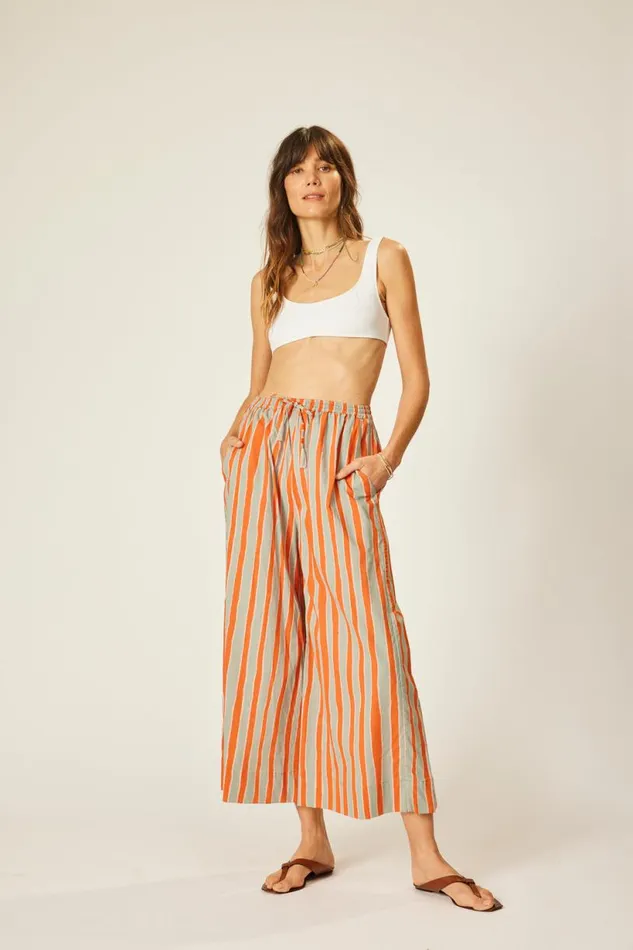 Natalie Martin LAUREN PANT Batik Stripe Navy Shop Bottoms