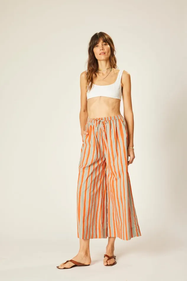 Natalie Martin LAUREN PANT Batik Stripe Navy Shop Bottoms