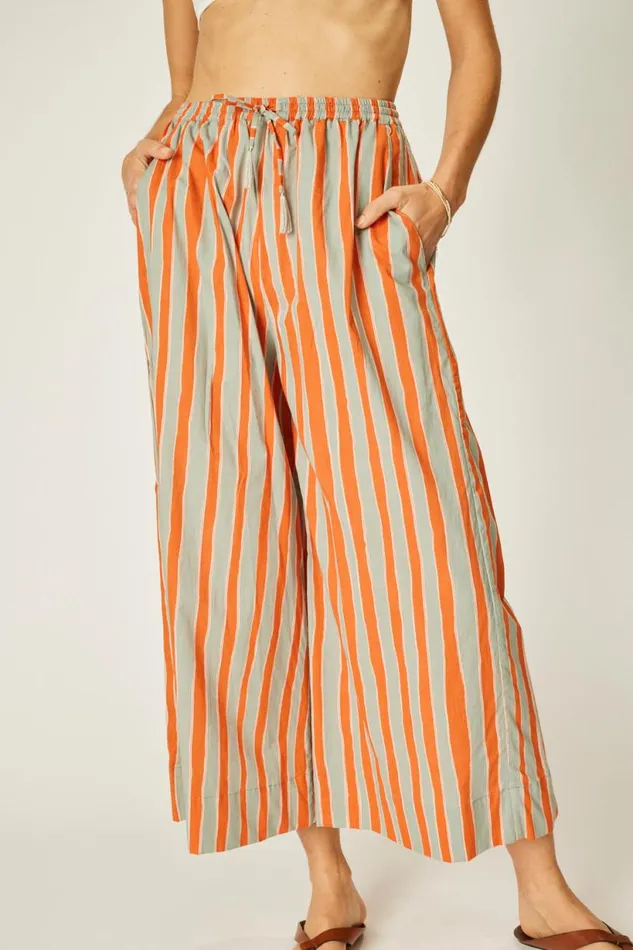 Natalie Martin LAUREN PANT Batik Stripe Navy Shop Bottoms