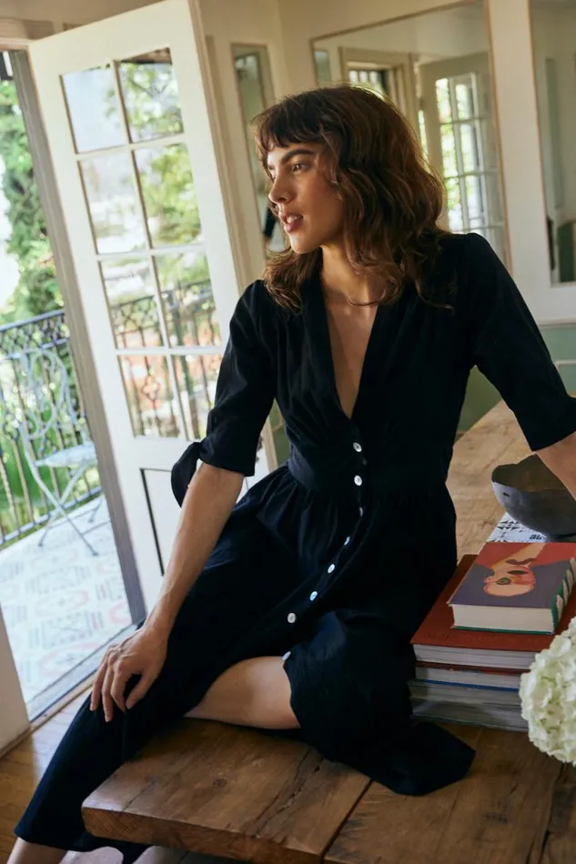 Natalie Martin LAYLA DRESS Black Flat Cotton Shop Dresses