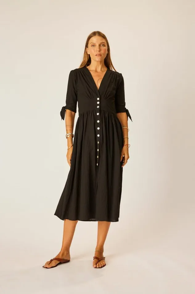 Natalie Martin LAYLA DRESS Black Flat Cotton Shop Dresses