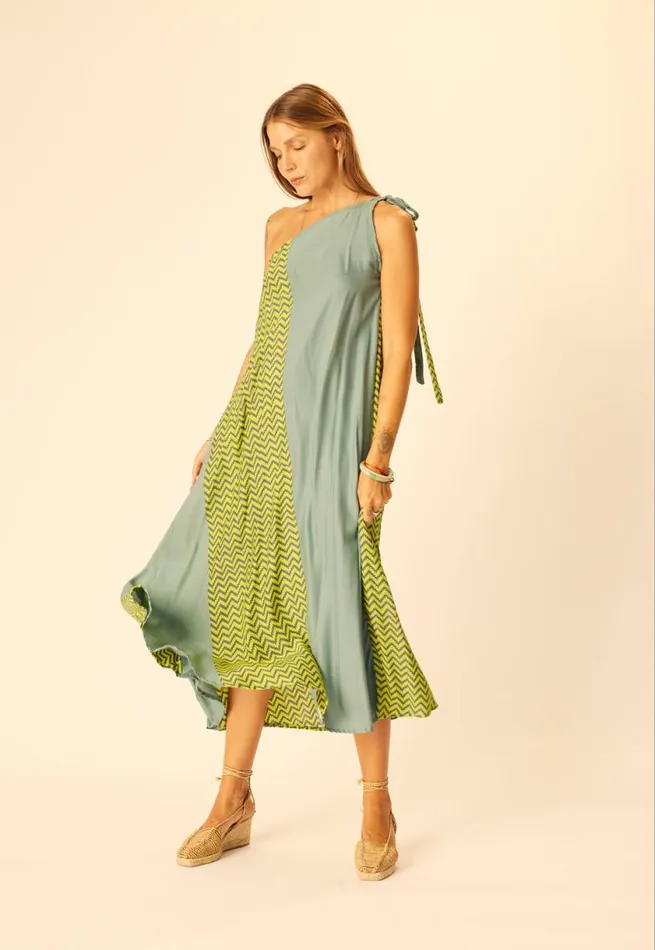 Natalie Martin LOLA DRESS Block Zigzag Lime Shop Dresses