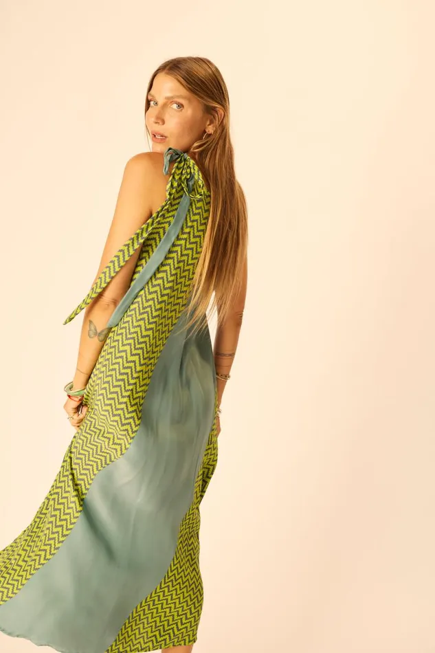 Natalie Martin LOLA DRESS Block Zigzag Lime Shop Dresses