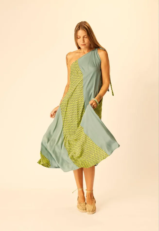 Natalie Martin LOLA DRESS Block Zigzag Lime Shop Dresses