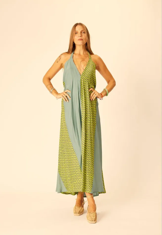 Natalie Martin LOLA DRESS Block Zigzag Lime Shop Dresses