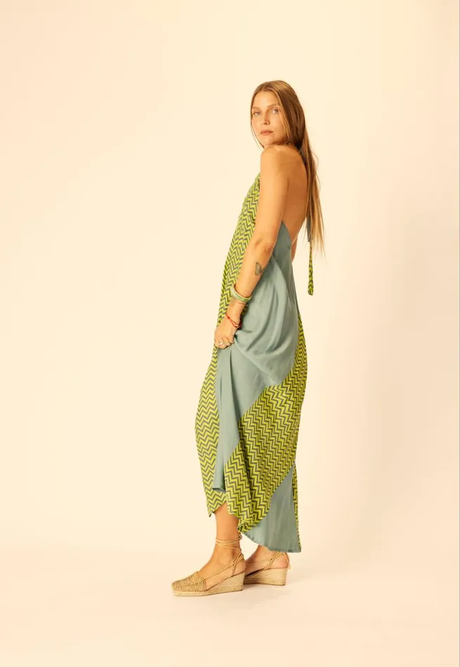 Natalie Martin LOLA DRESS Block Zigzag Lime Shop Dresses