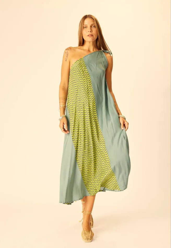 Natalie Martin LOLA DRESS Block Zigzag Lime Shop Dresses