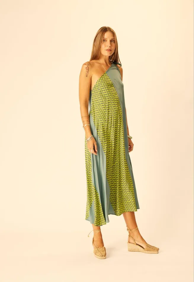 Natalie Martin LOLA DRESS Block Zigzag Lime Shop Dresses