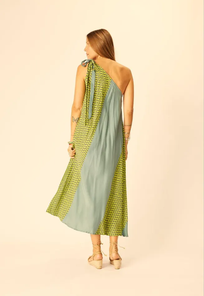 Natalie Martin LOLA DRESS Block Zigzag Lime Shop Dresses
