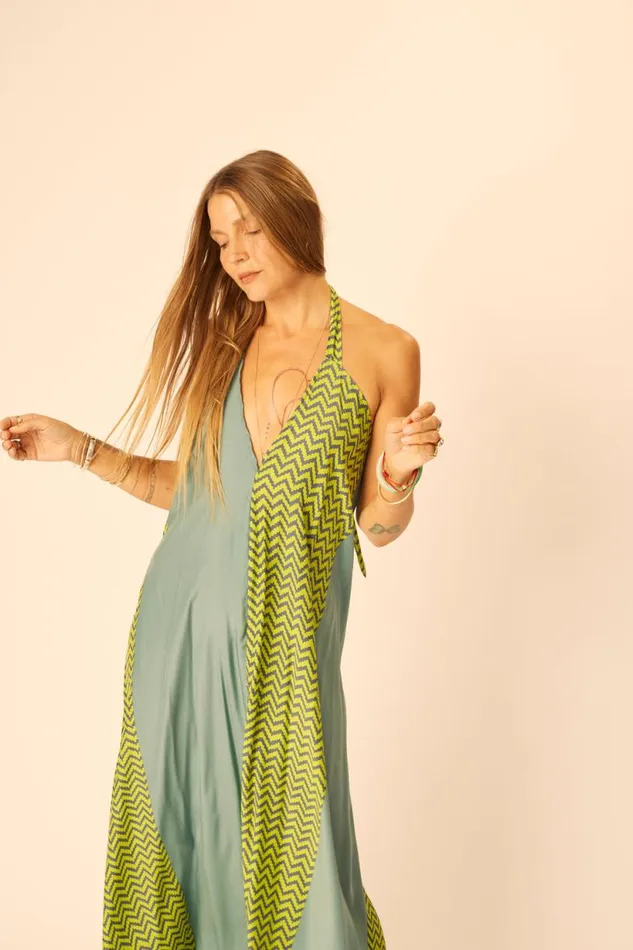 Natalie Martin LOLA DRESS Block Zigzag Lime Shop Dresses