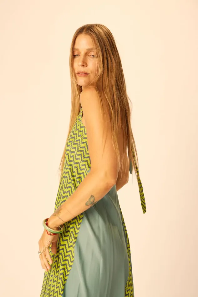 Natalie Martin LOLA DRESS Block Zigzag Lime Shop Dresses