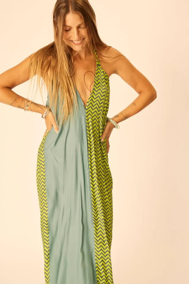Natalie Martin LOLA DRESS Block Zigzag Lime Shop Dresses