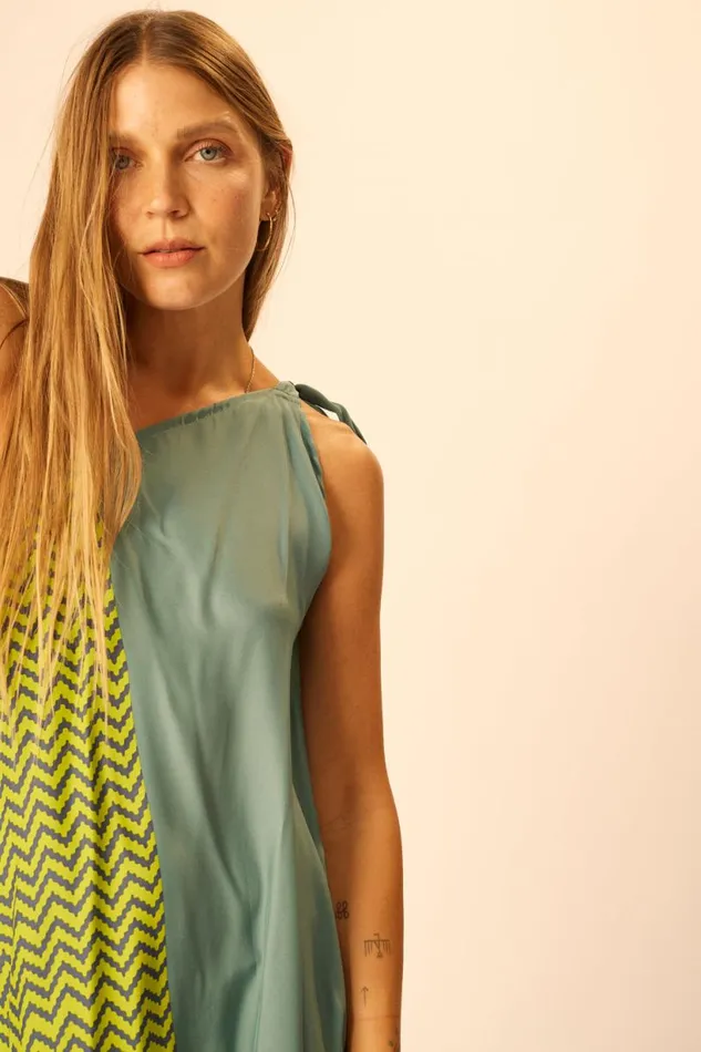 Natalie Martin LOLA DRESS Block Zigzag Lime Shop Dresses