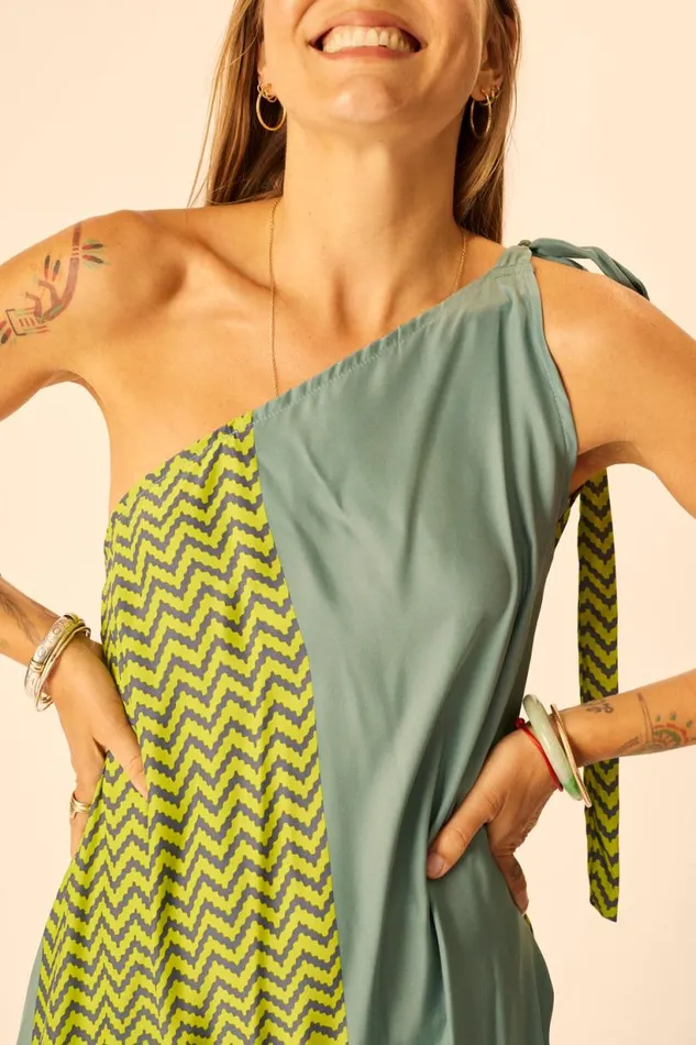 Natalie Martin LOLA DRESS Block Zigzag Lime Shop Dresses