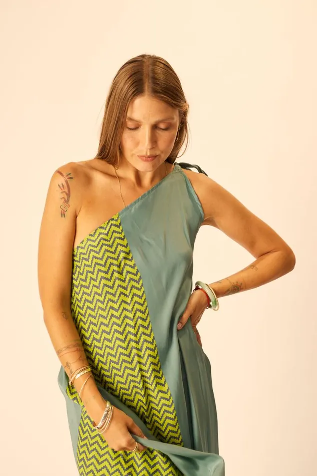 Natalie Martin LOLA DRESS Block Zigzag Lime Shop Dresses