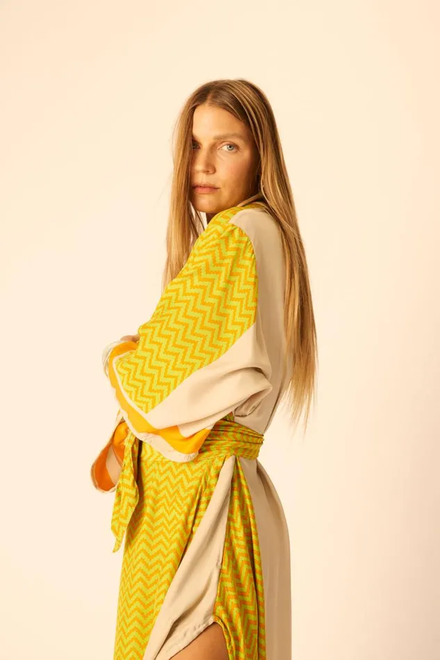 Natalie Martin MARIN DRESS WITH SASH Block Zigzag Tangerine Shop Dresses