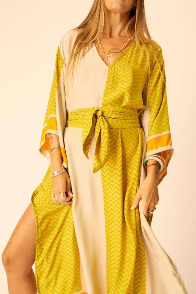 Natalie Martin MARIN DRESS WITH SASH Block Zigzag Tangerine Shop Dresses