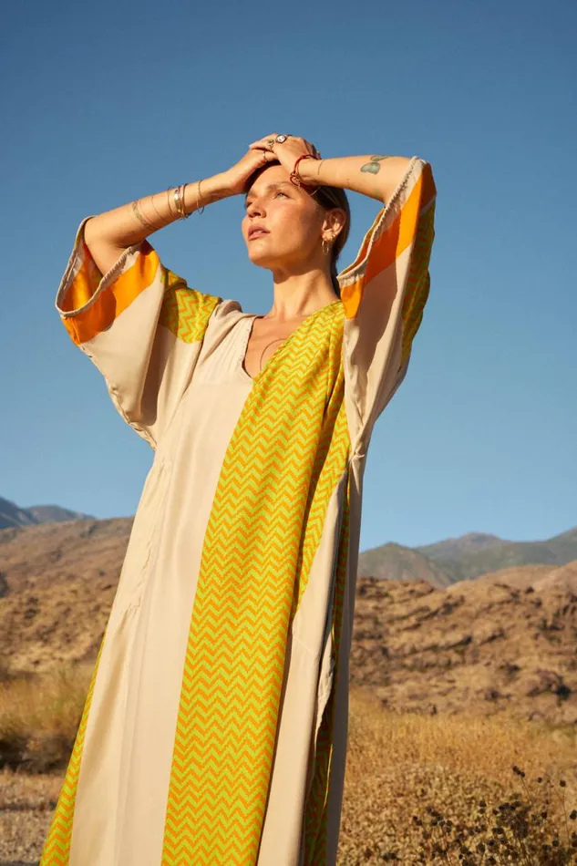 Natalie Martin MARIN DRESS WITH SASH Block Zigzag Tangerine Shop Dresses