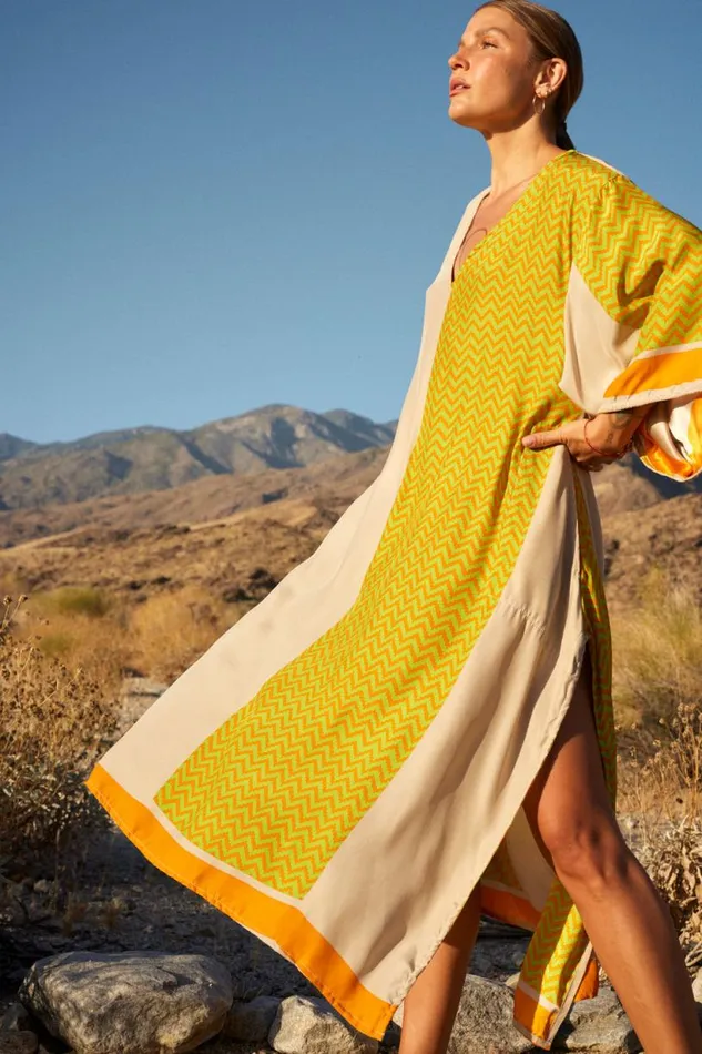 Natalie Martin MARIN DRESS WITH SASH Block Zigzag Tangerine Shop Dresses