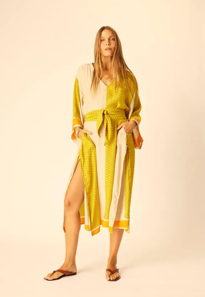 Natalie Martin MARIN DRESS WITH SASH Block Zigzag Tangerine Shop Dresses