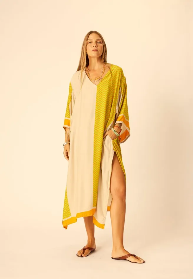 Natalie Martin MARIN DRESS WITH SASH Block Zigzag Tangerine Shop Dresses