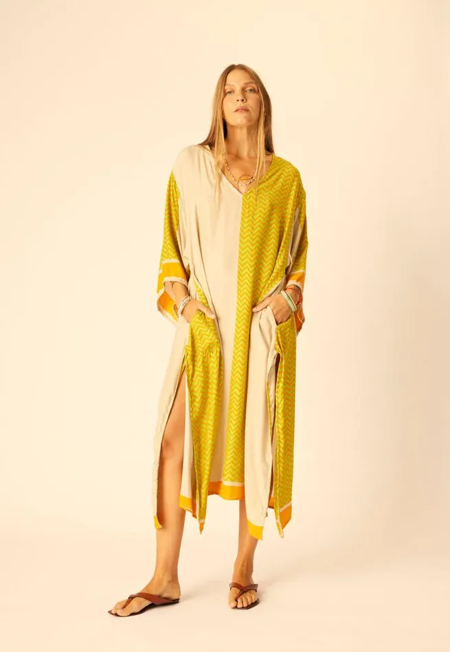 Natalie Martin MARIN DRESS WITH SASH Block Zigzag Tangerine Shop Dresses