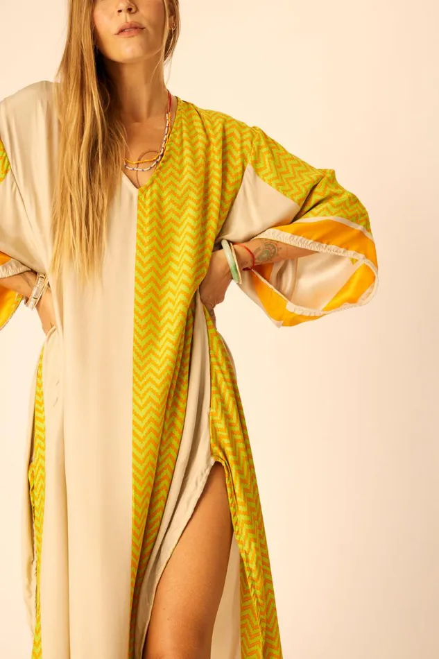 Natalie Martin MARIN DRESS WITH SASH Block Zigzag Tangerine Shop Dresses