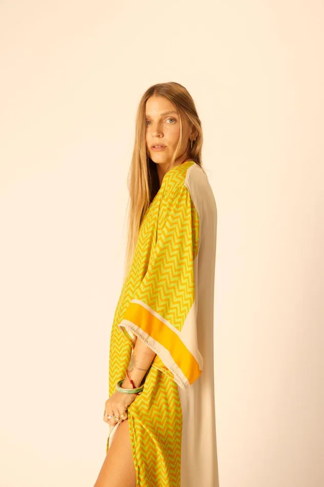 Natalie Martin MARIN DRESS WITH SASH Block Zigzag Tangerine Shop Dresses