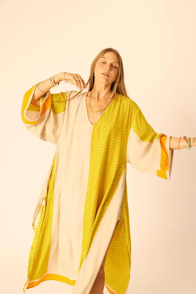Natalie Martin MARIN DRESS WITH SASH Block Zigzag Tangerine Shop Dresses