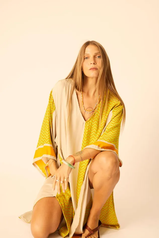 Natalie Martin MARIN DRESS WITH SASH Block Zigzag Tangerine Shop Dresses