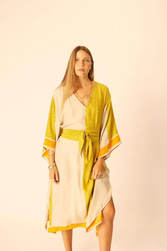 Natalie Martin MARIN DRESS WITH SASH Block Zigzag Tangerine Shop Dresses