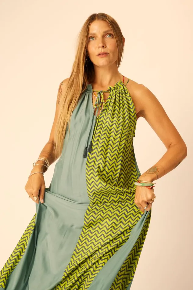Natalie Martin MARLIEN DRESS Block Zigzag Lime Shop Dresses