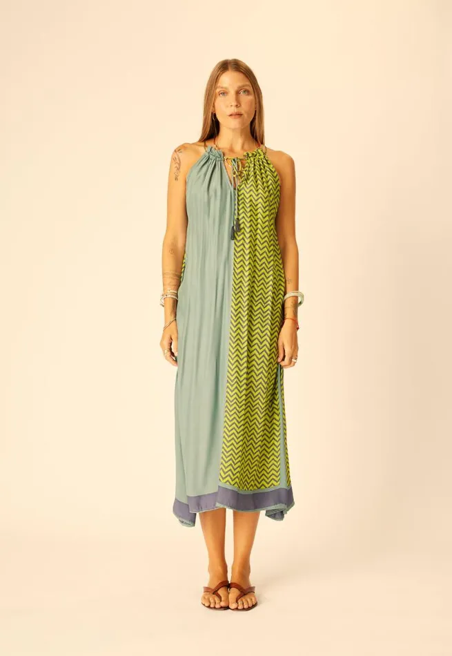 Natalie Martin MARLIEN DRESS Block Zigzag Lime Shop Dresses
