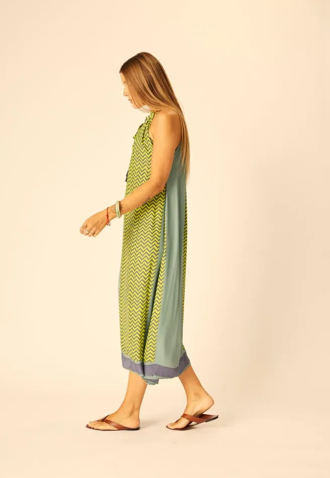 Natalie Martin MARLIEN DRESS Block Zigzag Lime Shop Dresses