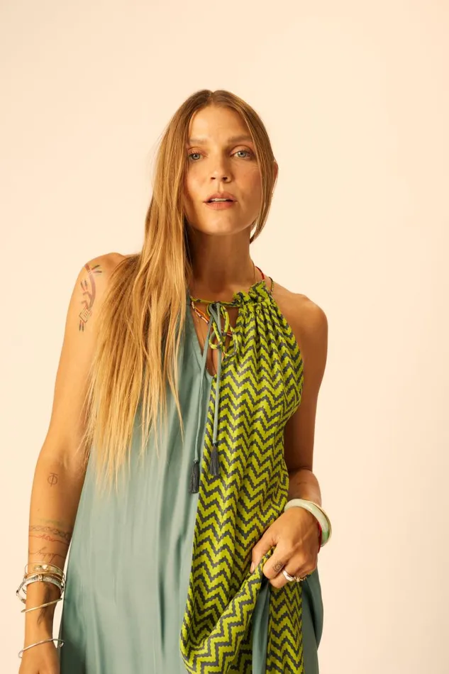 Natalie Martin MARLIEN DRESS Block Zigzag Lime Shop Dresses