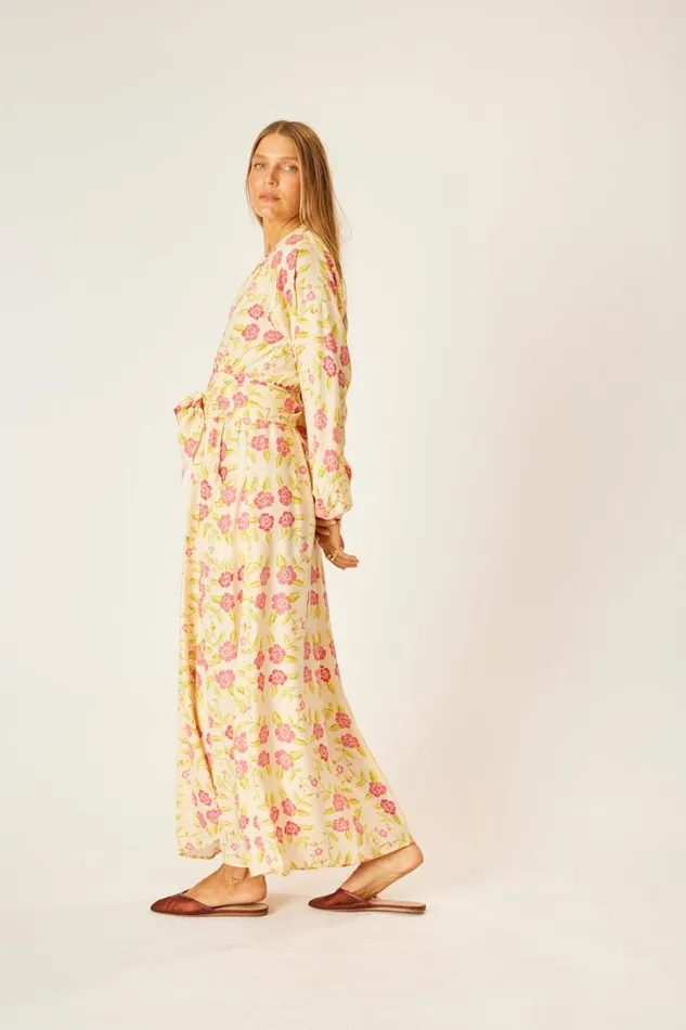 Natalie Martin NICO LS MAXI WITH SASH Prairie Dusty Crimson Shop Dresses