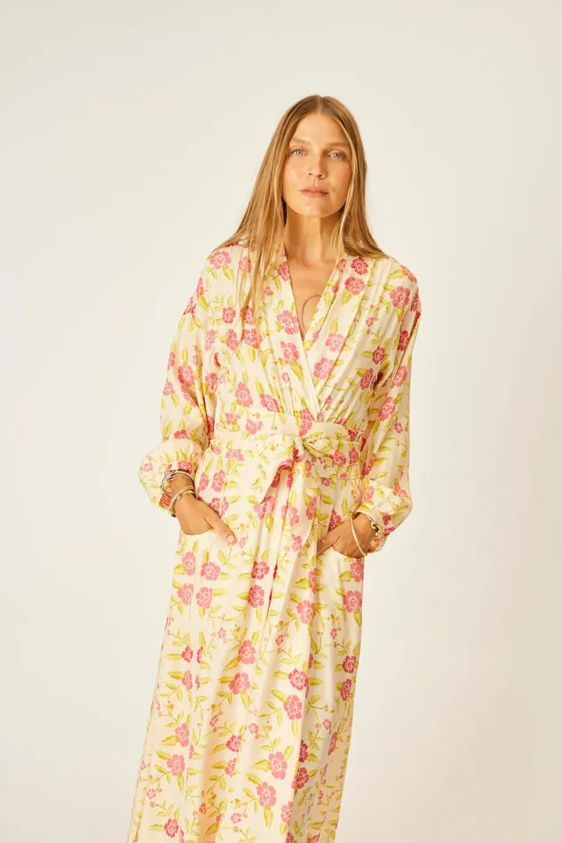 Natalie Martin NICO LS MAXI WITH SASH Prairie Dusty Crimson Shop Dresses