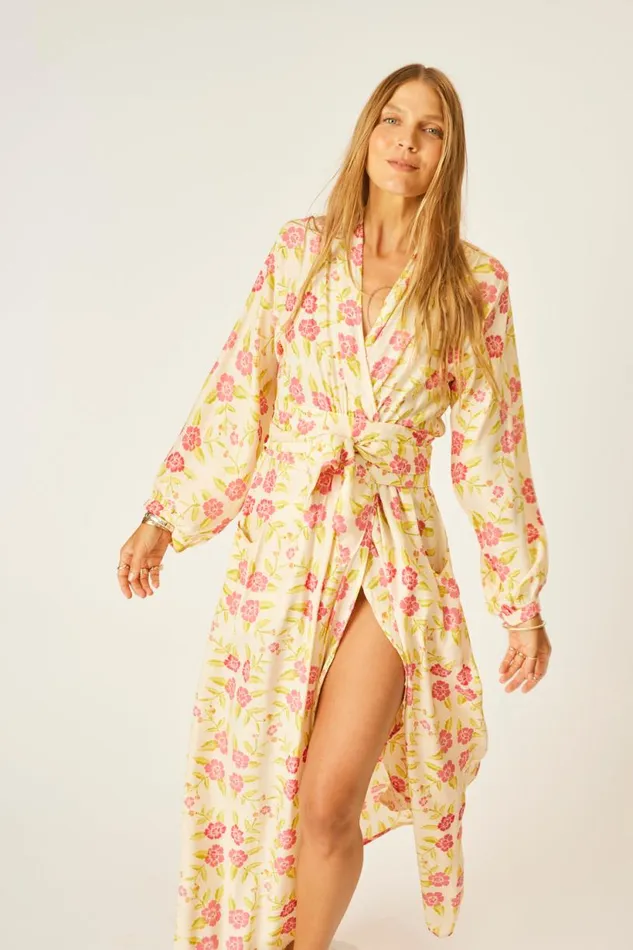 Natalie Martin NICO LS MAXI WITH SASH Prairie Dusty Crimson Shop Dresses