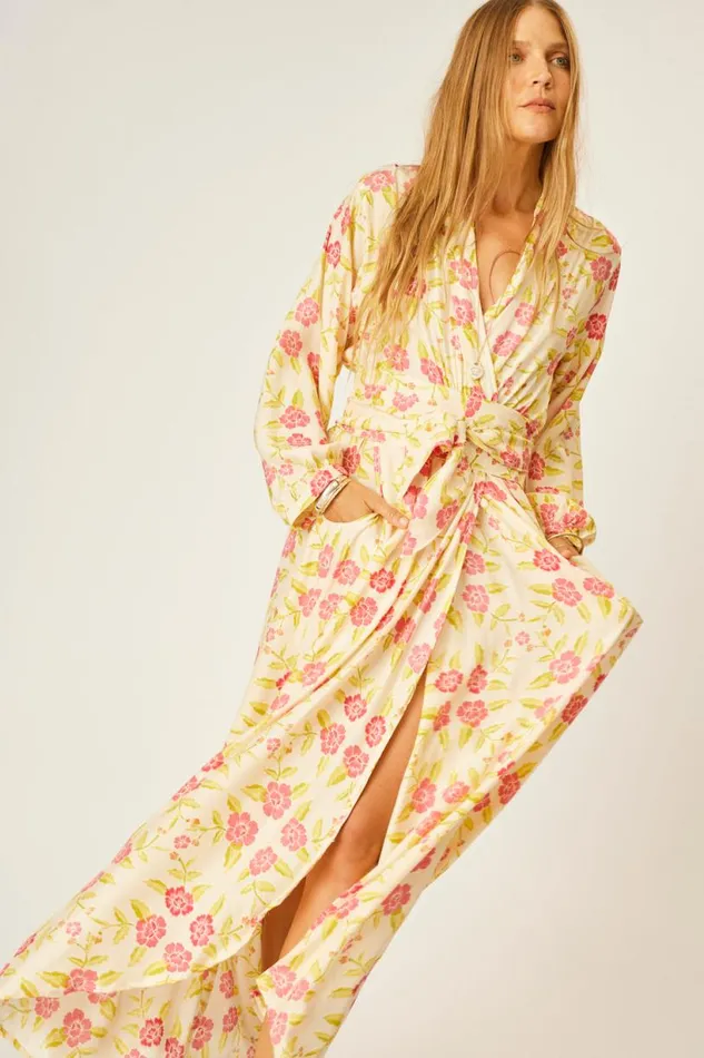 Natalie Martin NICO LS MAXI WITH SASH Prairie Dusty Crimson Shop Dresses