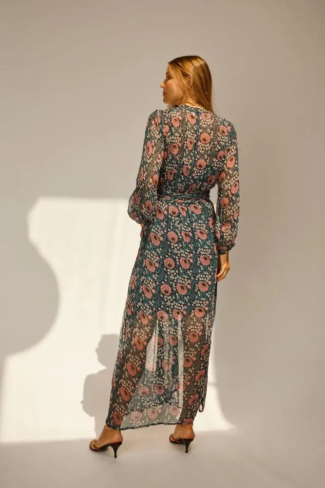 Natalie Martin NICO LS MAXI WITH SASH Vintage Flowers Indigo Shop Dresses