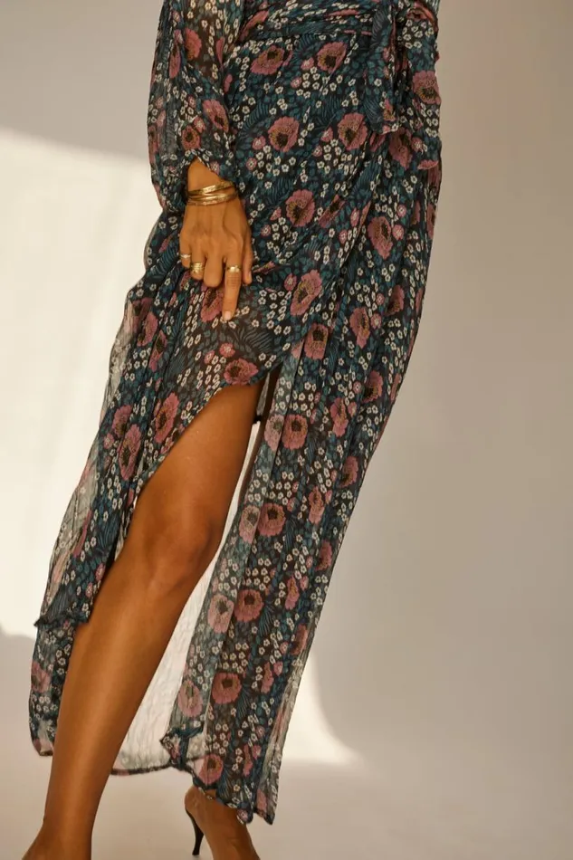 Natalie Martin NICO LS MAXI WITH SASH Vintage Flowers Indigo Shop Dresses