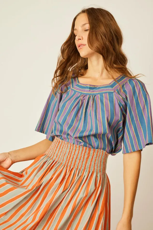Natalie Martin NIKKI TOP Batik Stripe Lavender Shop Tops
